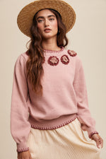 Blush Crochet Detail Pullover Knit Sweater