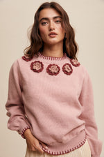 Blush Crochet Detail Pullover Knit Sweater