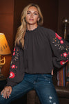 Black Floral Embroidered Long Sleeve Top