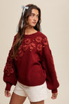 Crimson Embroidered Flower Detail Knit Sweater