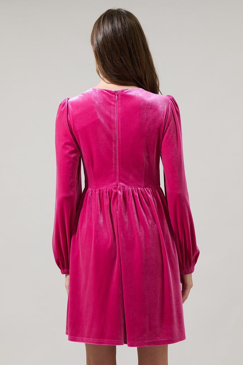 Pink Velvet Rhinestone Bow Mini Dress Modern Millie Pink Velvet Rhinestone Bow Mini Dress Modern Millie