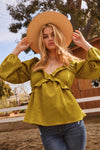 Chartreuse Jacquard Billowy Sleeve Top