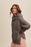 Detached Hood Button Front Knit Sweater in Mocha