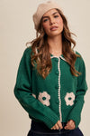 Green Contrast Knit Collared Cardigan