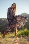 Paisley Print Midi Dress in Navy