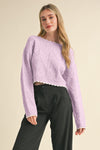 Light Lilac Cable Knit Cropped Sweater