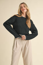 Black Cable Knit Cropped Sweater