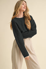 Black Cable Knit Cropped Sweater