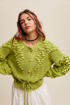 Lemongrass Tufted Dot Cable Knit Cardigan