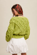 Lemongrass Tufted Dot Cable Knit Cardigan