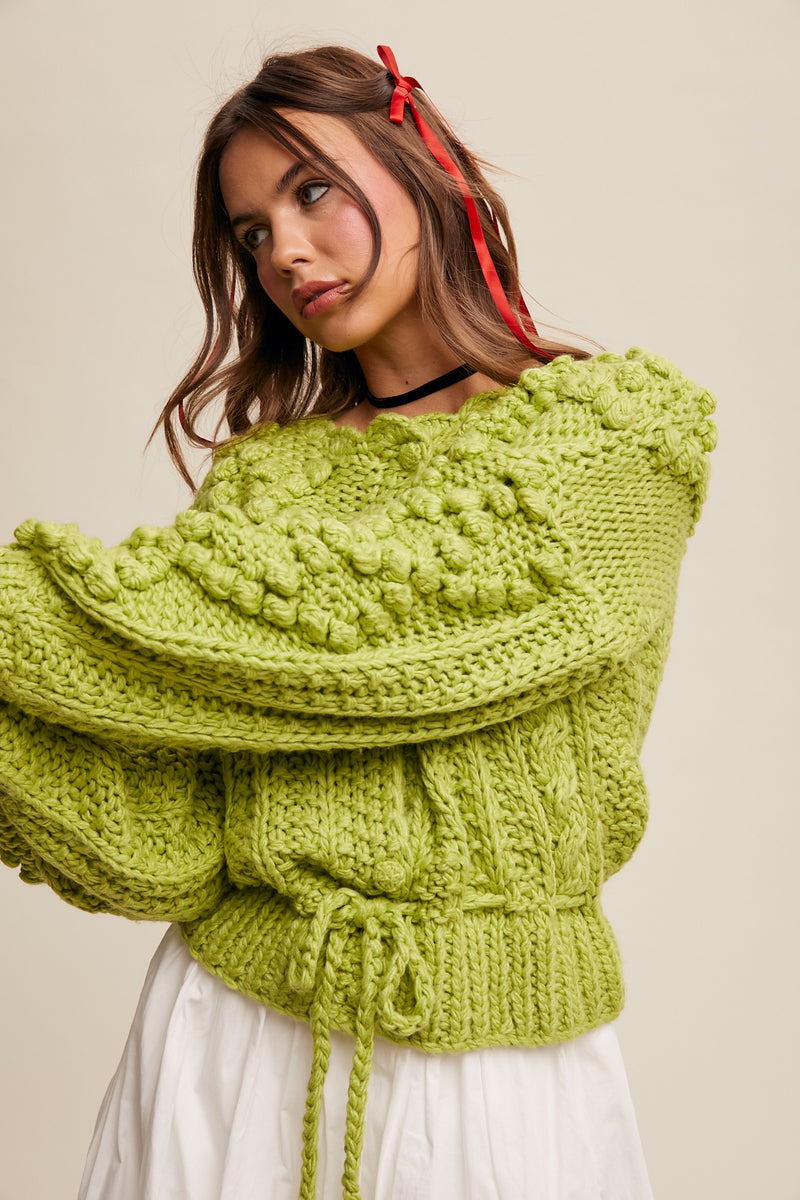 Lemongrass Tufted Dot Cable Knit Cardigan