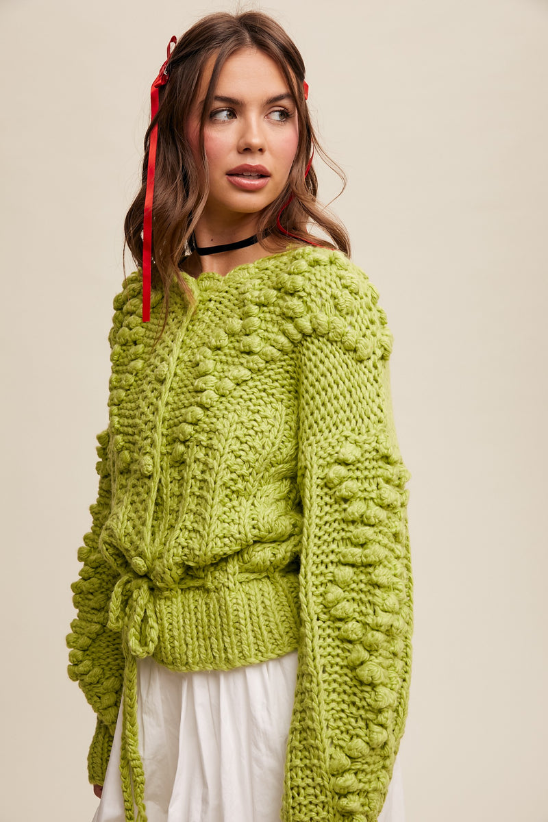 Lemongrass Tufted Dot Cable Knit Cardigan