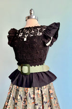 Black Crochet Ruffle Sleeve Top