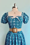 French Country Puff Sleeve Dress in Blue