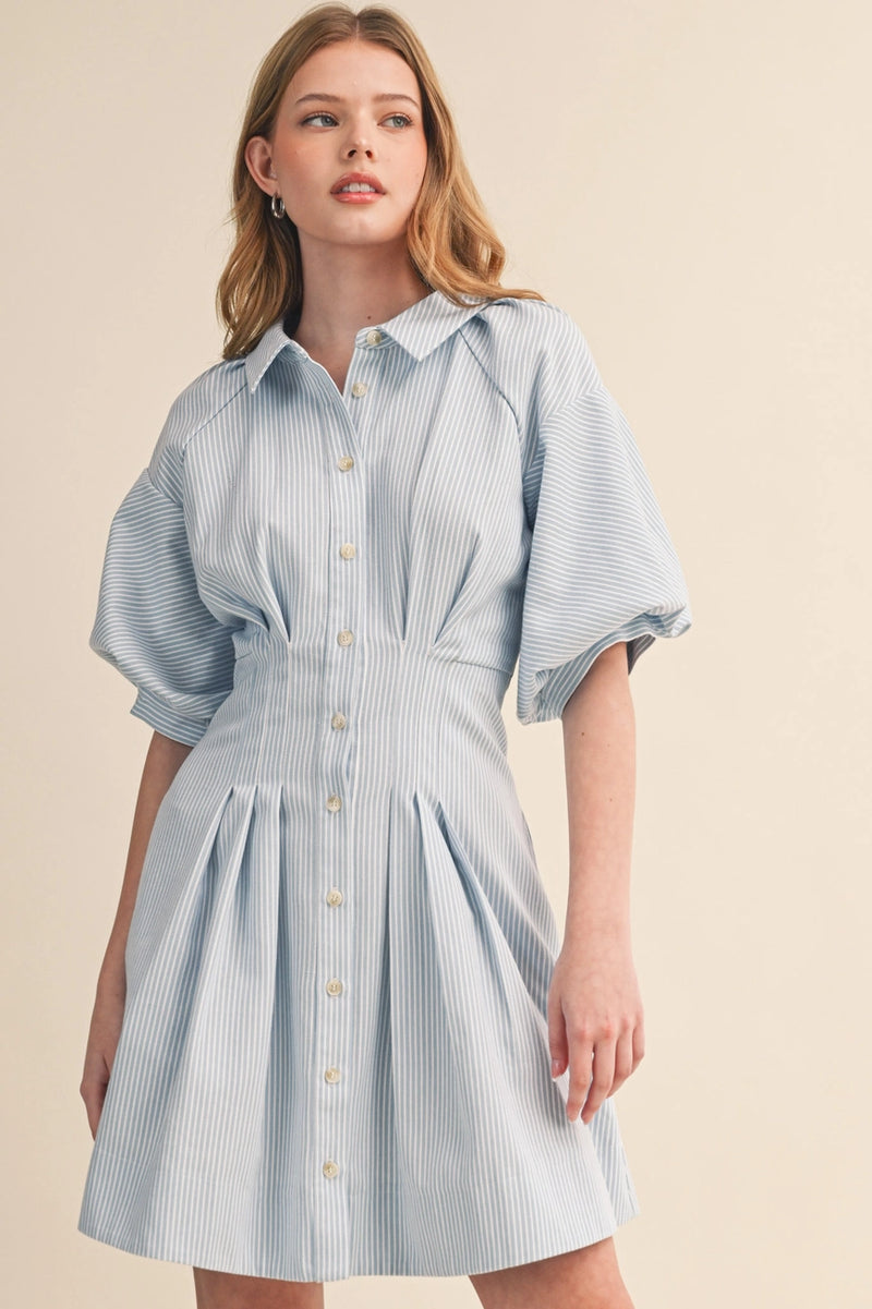 Blue Striped Button Down Mini Dress Small