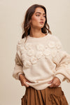 Ivory Embroidered Flower Detail Knit Sweater