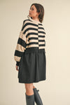 Mixed Media Striped Sweater Mini Dress