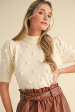 Ivory Short Sleeve Rosette Sweater