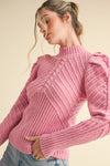 Dusty Pink Mock Neck Puff Sleeve Sweater