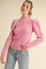 Dusty Pink Mock Neck Puff Sleeve Sweater