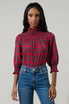 Red Plaid Smocked Verity Top