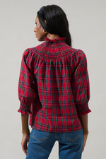 Red Plaid Smocked Verity Top