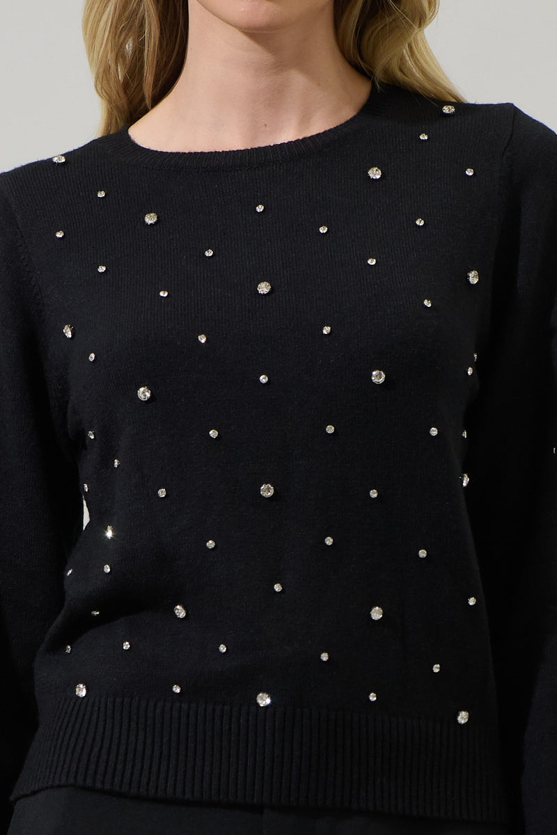 Black Rhinestone Pullover Sweater