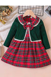 Kids Red Red Plaid Dress and Cardigan Set