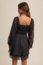 Charcoal Sweetheart Lace Sleeve Mini Dress