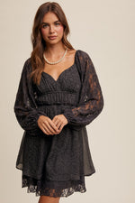 Charcoal Sweetheart Lace Sleeve Mini Dress