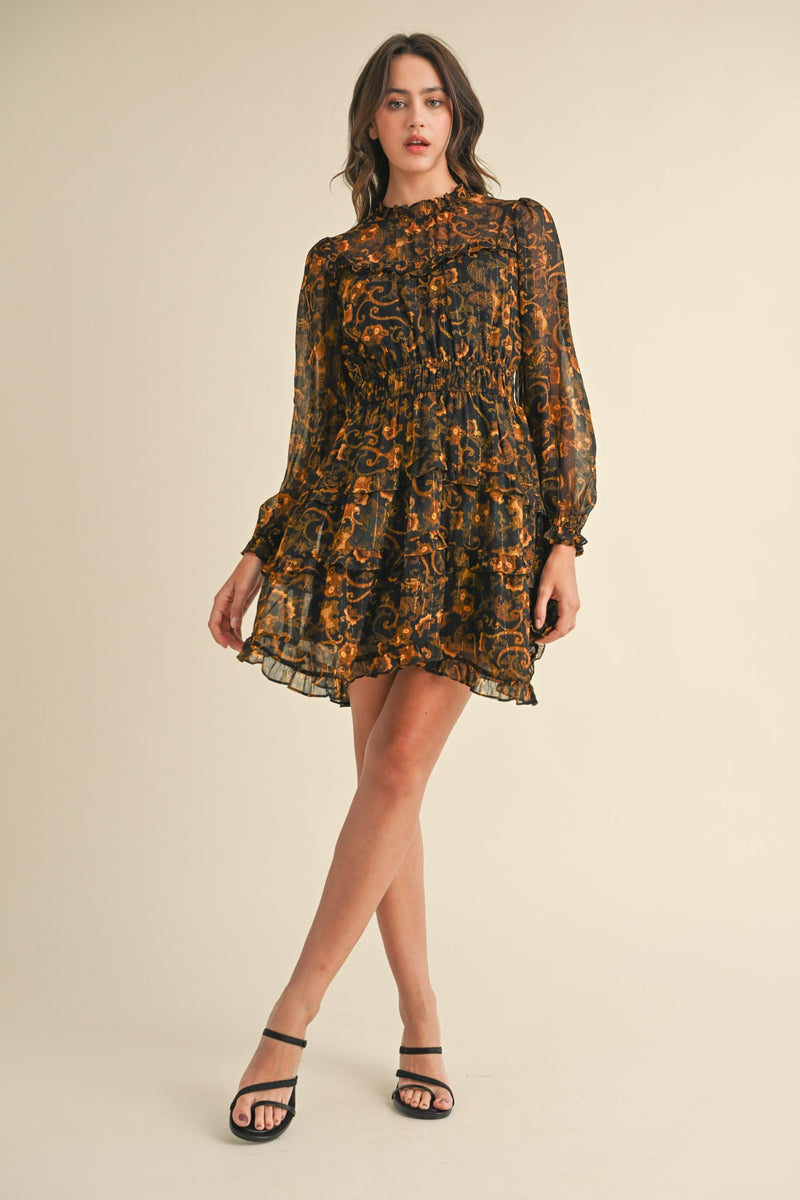 Amber and Black Lurex Mini Dress