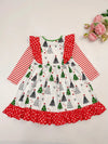 Kids Ruffle Shoulder Christmas Tree Dress