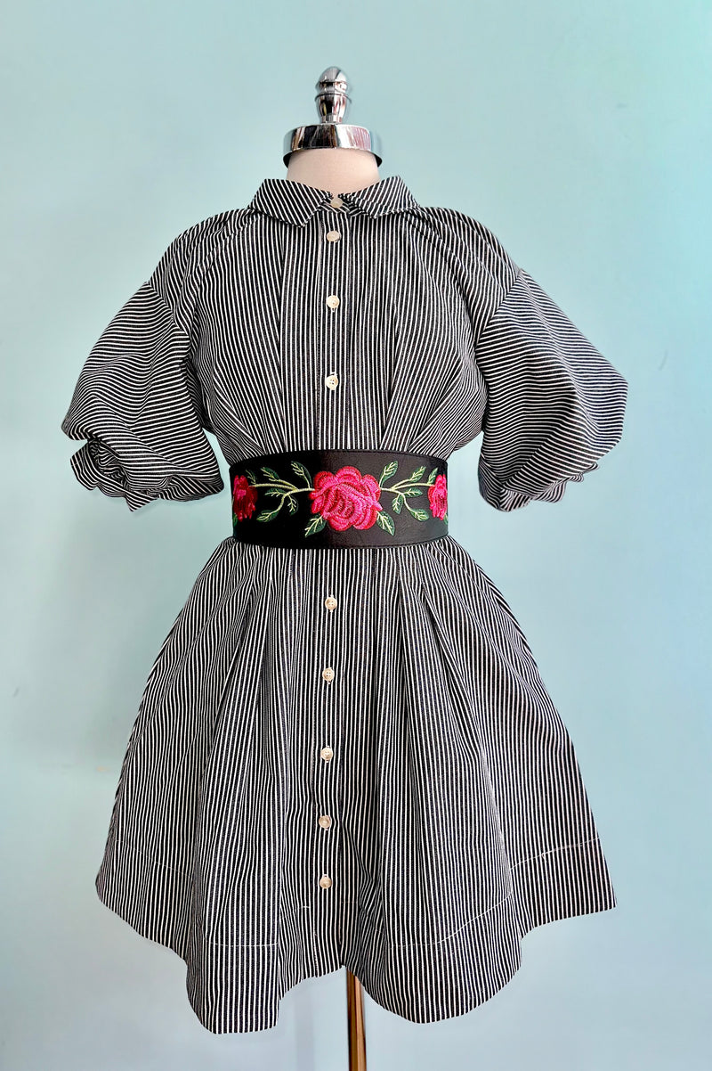 black and white striped dress vintage Black & White Stripe Flare Dress – Unique Vintage
