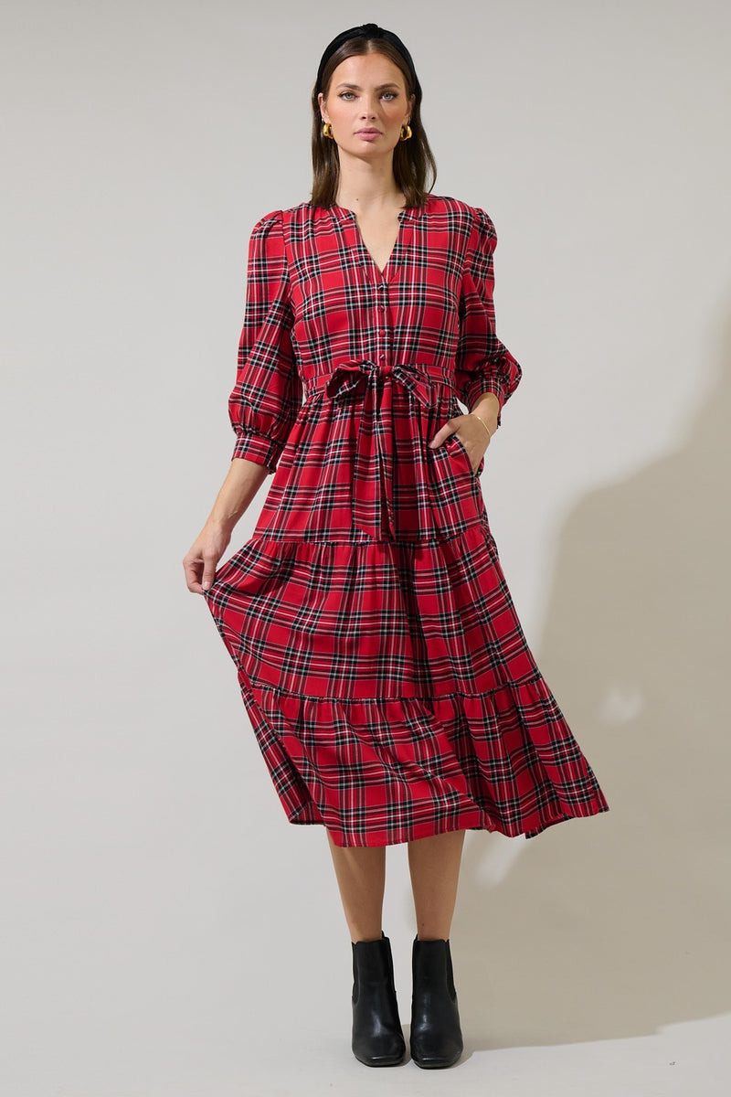 Red Plaid Shirtwaist Yanis Dress X-Large Red Plaid Shirtwaist Yanis Dress X-Large
