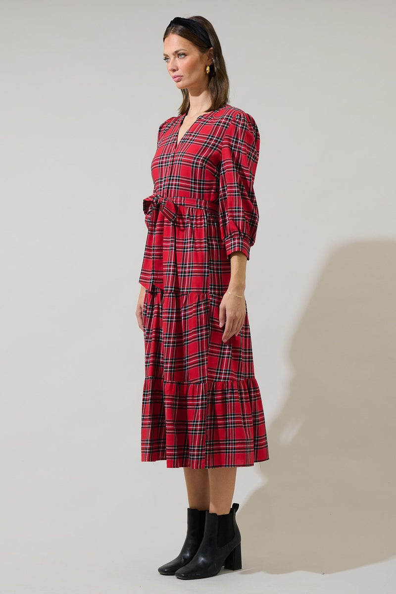 Red Plaid Shirtwaist Yanis Dress