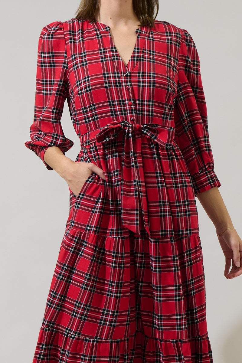 Red Plaid Shirtwaist Yanis Dress X-Large Red Plaid Shirtwaist Yanis Dress X-Large