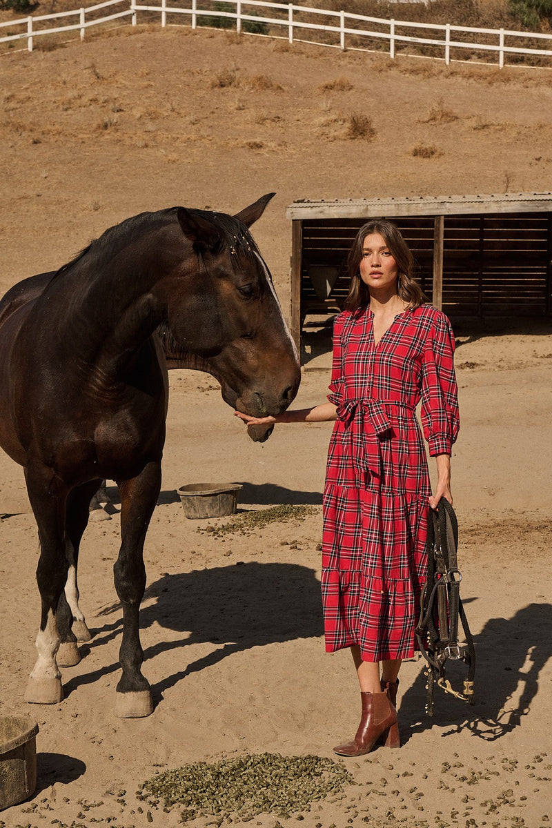 Red Plaid Shirtwaist Yanis Dress Medium