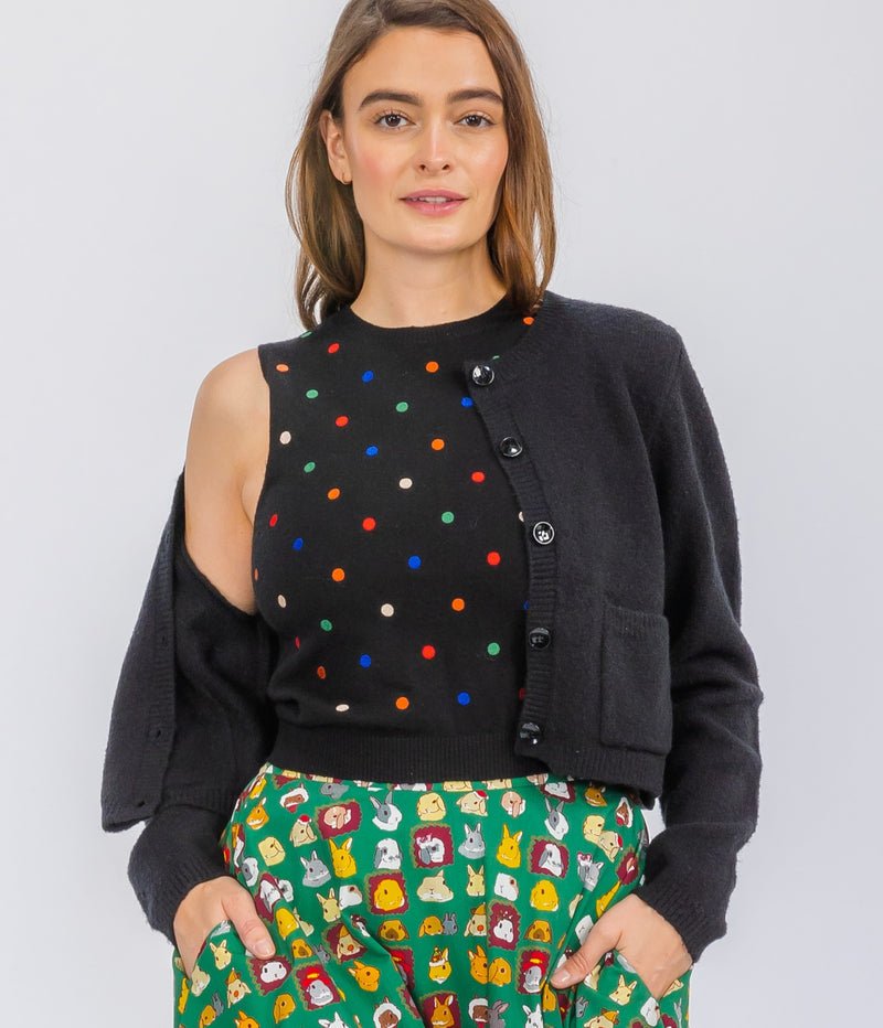 Rainbow Dot Embroidered Black Sweater Vest by Tulip B.