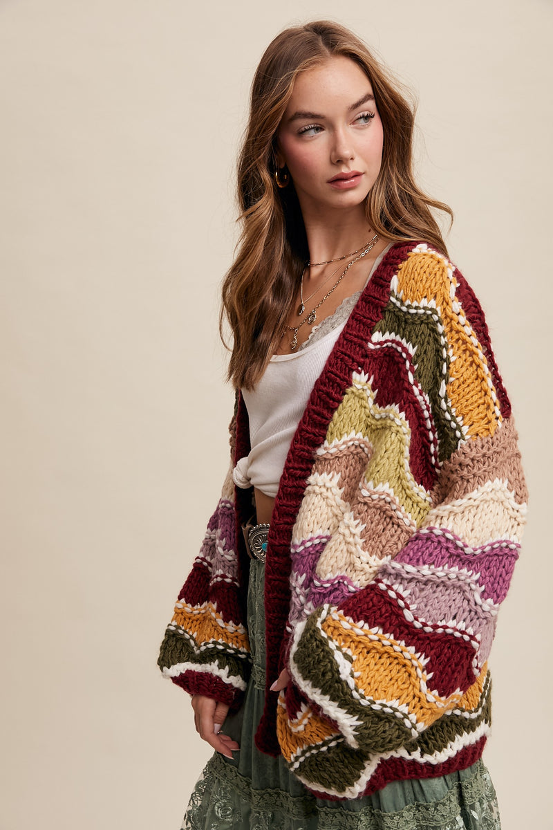 Wavy Colorblock Hand Crochet Cardigan