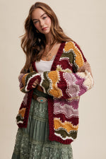 Wavy Colorblock Hand Crochet Cardigan