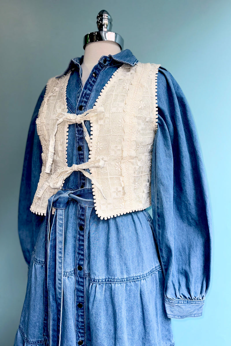 Denim Tiered Button Down Maxi Dress