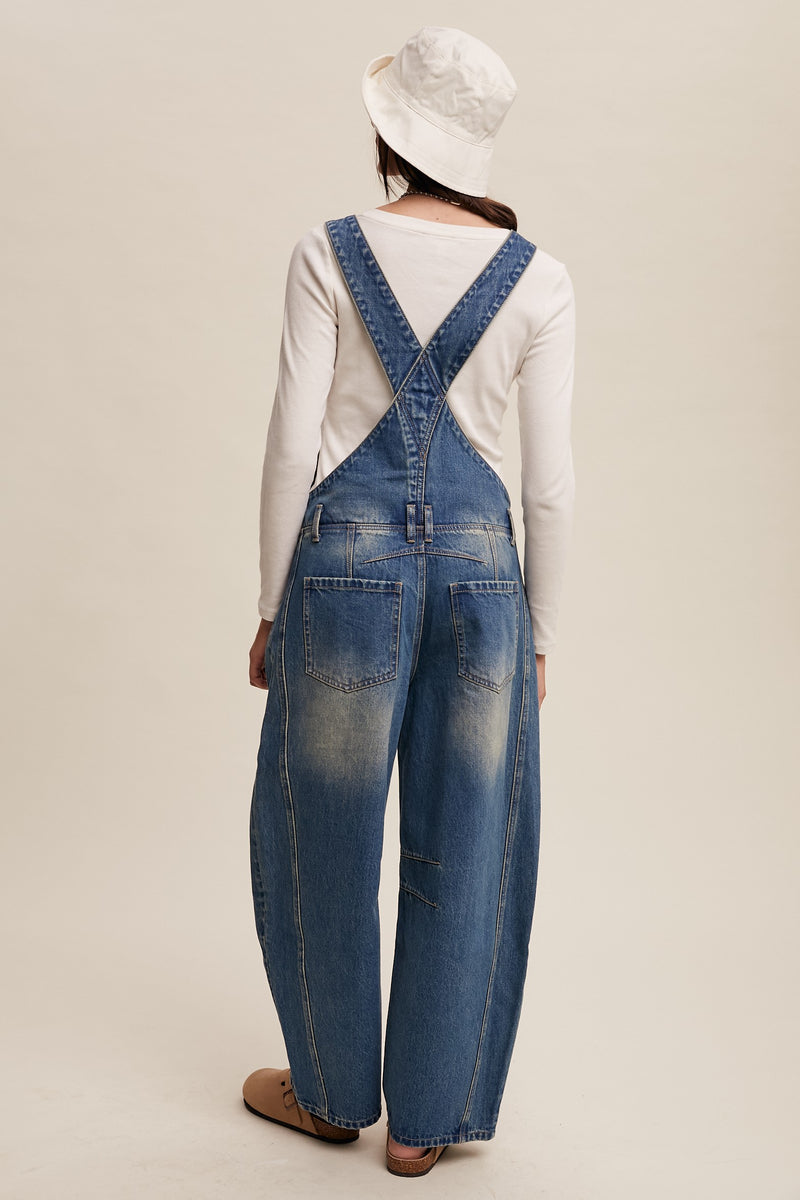 Barrel Leg Denim Overalls