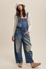 Barrel Leg Denim Overalls