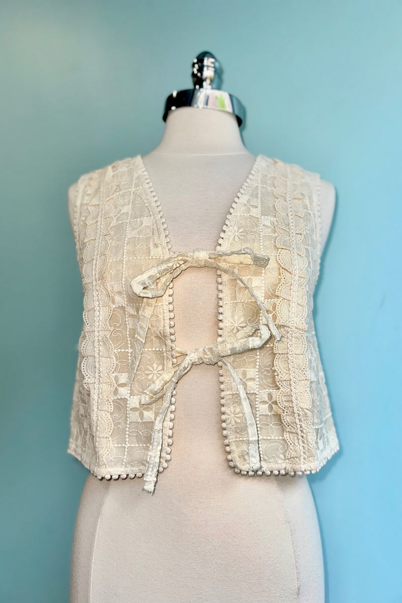 Cream Lace Eyelet Vest
