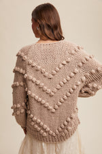 Tan Embroidered and Tufted Dot Cable Knit Cardigan