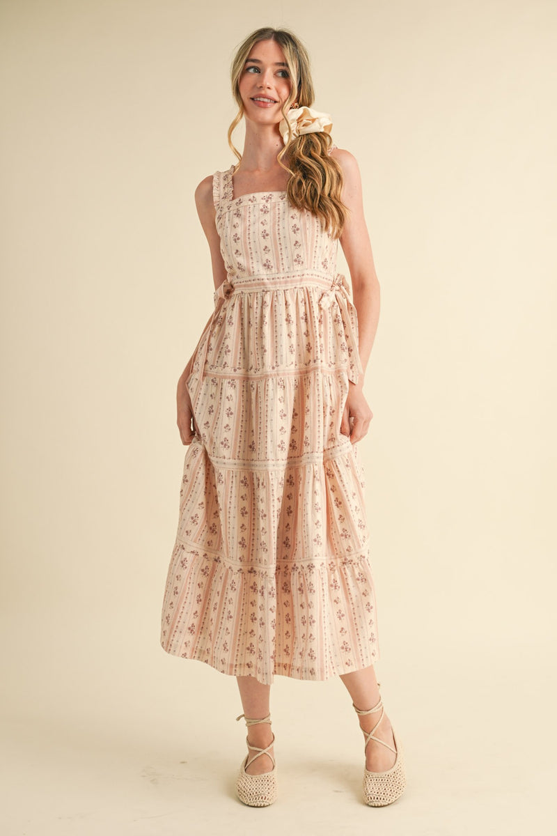 Pink Vintage Inspired Floral Midi Dress