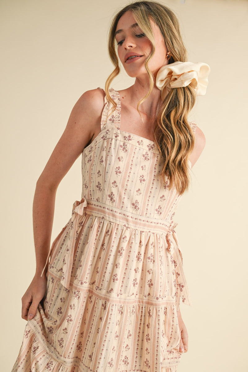 Pink Vintage Inspired Floral Midi Dress