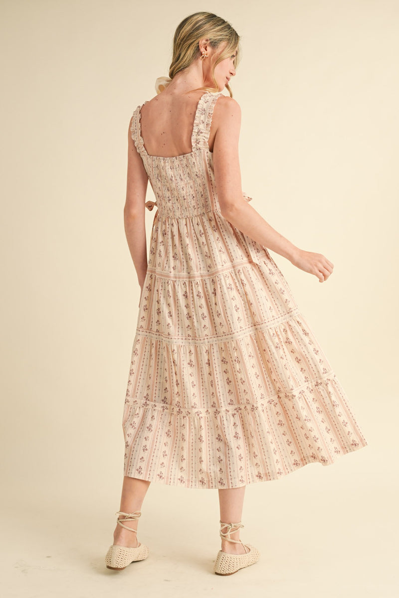 Pink Vintage Inspired Floral Midi Dress