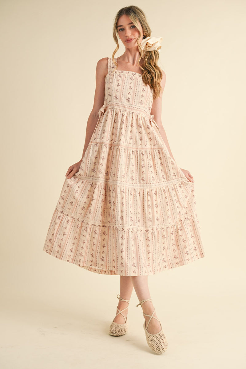Pink Vintage Inspired Floral Midi Dress