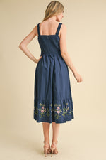 Navy Embroidered Midi Dress